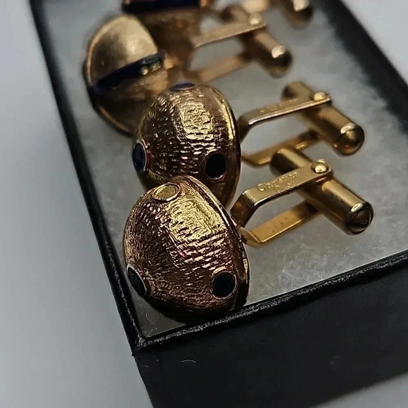 Christian Dior Bullet Back Gold Tone and Blue Cufflinks (Two sets) - Picture 4 of 5